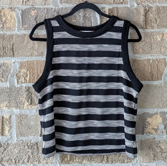LOFT Striped Black Tan Stripe Sleeveless Tank Top Medium - Picture 7 of 7